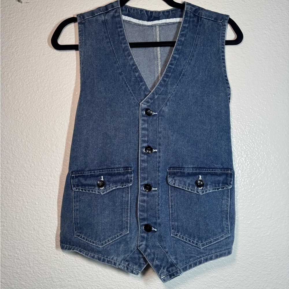 Classic Denim Button Vest - Blue